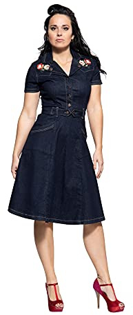 Queen Kerosin Damen Denim Jeanskleid | Regular Fit | Western | Stickerei