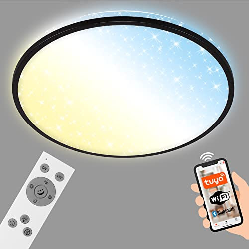 BRILONER - LED Deckenlampe flach Smart Home, funktioniert mit Alexa, Fernbedienung, Lampe, Deckenleuchte, Wohnzimmerlampe, LED Panel, Schlafzimmerlampe, Deckenbeleuchtung, 49x7,7 cm, Schwarz