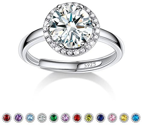 Bestyle Zirkonia Ringe für Damen Geburtsstein April Fingerring Verstellbarer Ring Silber 925 Mädchen Bling Modeschmuck