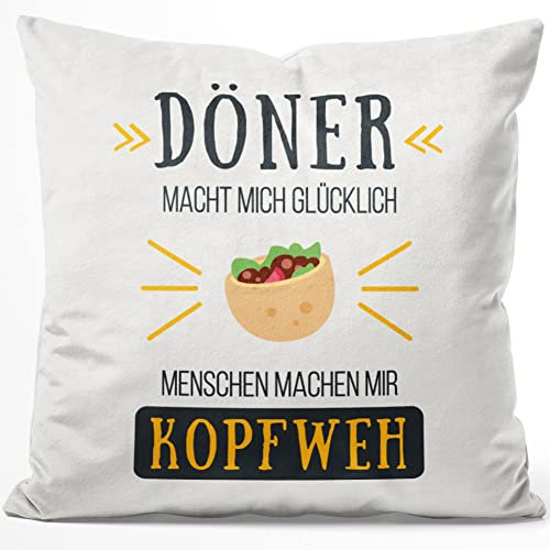 JUNIWORDS Kissen, Döner Macht Mich glücklich Menschen Machen Mir Kopfweh, 40 x 40 cm, Flauschig Samtweich Weich (1004618)