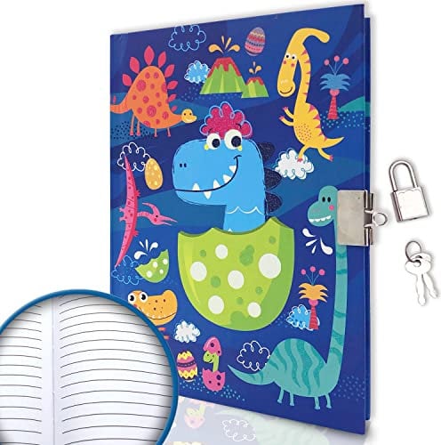 Dinosaure Carnet Secret Garçon, 17,8x13,5cm 80 Feuilles Lignées Journal Intime Garçon avec Cadenas Petit Cahier Secret Pour Garçon Carnet Enfant écrivant et Dessinant Cadeau Enfant 6 7 8 9 10 Ans