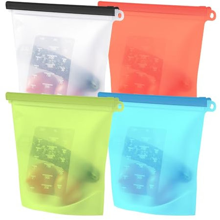 INTIRILIFE 4X Sacchetti per Alimenti in Silicone, capacità 1L Diversi Colori -23 x 17,5 cm- Chiusura a Zip Riutilizzabile, Sacchetti per congelare e conservare Verdure, Carne e Snack Lavabili