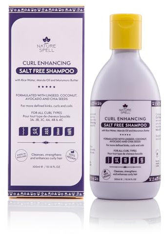 Nature Spell Lockenverstärkendes Shampoo, 300 ml, für lockiges Haar – sulfatfreies Shampoo, angereichert mit Reiswasser und Leinsamen, für alle Lockentypen, 100% vegan, hergestellt in Großbritannien,