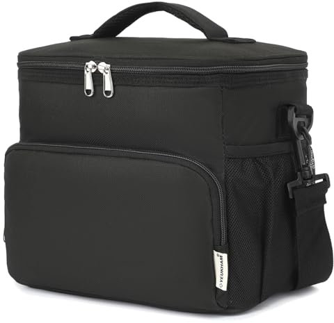 GYEUKHAM Lonchera aislada unisex, negra, 10.2 x 7.5 x 9 pulgadas, tela Oxford duradera, forro de PEVA, más de 3 años