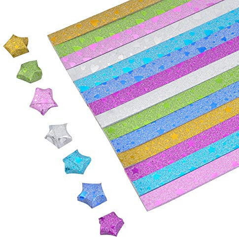 URROMA Star Papierstreifen, 280 Pcs Bunte Funkelnde Herz Stern Origami Papierstreifen f黵 Kunsthandwerk Falten Schule Lehre DIY Kunstprojekte Crafting Supplies