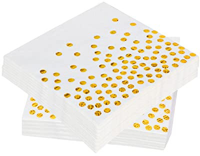 Servietten Gold Dots 30 Stücke 3-lagig Golden Foiled Papierservietten Paper Napkins,Servietten weiß für Deko Party,Geburtstag, Hochzeit und Feiertagsfeier(33x33cm)