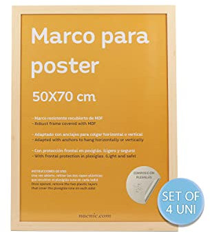 Nacnic - Pack 4 cadres en bois MDF blanc et verre acrylique | Protection et présentoir de photos, feuilles, affiches, tableaux et décoration pour salon, chambre ou bureau | 50 x 70 cm
