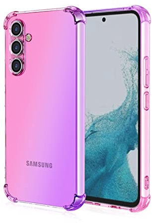 RankOne Hülle Geeignet für Samsung Galaxy A34 5G (6.6 Inches) Transparente TPU Silikon Farbverlauf Color Case - Pink Lila