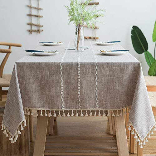 JaeMoose Tischdecke Quaste Baumwolle Leinen Elegante Tischdecke waschbare Küchentischabdeckung für Speisetisch (Kaffee, 140 x 220 cm)