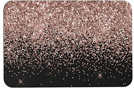 Black Rose Gold Blush Pink Glitter Glam Bath Mat Non-Slip Quick Drying Floor Mat Super Absorbent Fit Underdoor Mat for Shower Bathroom Sink Floor Rug20 x32