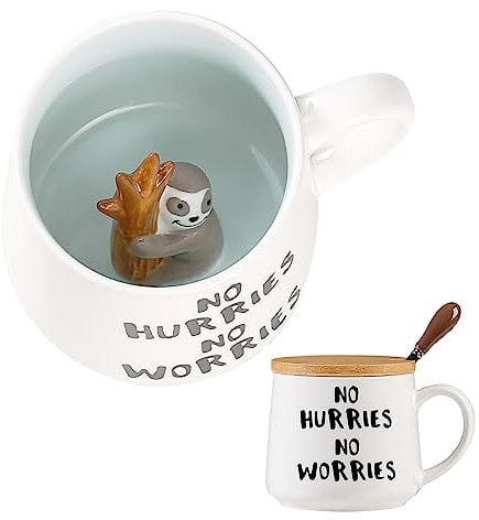 Süße Sachen Keramik Faultiere Kaffeetasse Teetasse Mit Deckel Löffel Lustige Tassen Geschenke für Frauen Kaffeebecher Porzellan 3D Tasse Personalisiert Cappuccino Tassen Freundin Jahrestag Geschenk