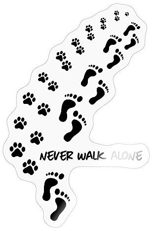Spreadshirt Never Walk Alone Hund Mensch Fußspuren Pfote Sticker, max. 10 x 10 cm, 10 x 10 cm, Transparent glänzend