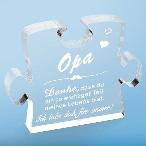 LETTERASHQP Acryl Plakette Gravierte Puzzle Form,Opa Geburtstagsgeschenk Graviertes für Opa zum Großelterntag Vatertag Weihnachten Dankeschön Geschenke