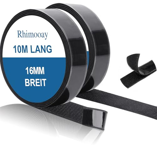 Rhimooay 10M Klettband Selbstklebend Extra Stark, Klettverschluss Selbstklebend für Stoff, Klett Klebeband Fliegengitter, Klett Selbstklebendes Klettband, Flauschband und Hakenband, 16mm Breit