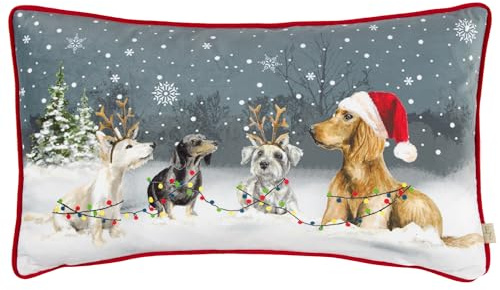 furn. Evans Christmas Dogs Polyester Filled Cushion (Multicolour - 30x50cm) | Festive Holiday Hand Painted Santa Canine Snowy Forest Reindeer Decorative Pillow