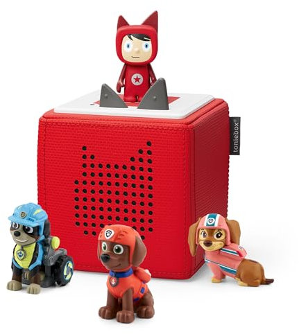 tonies Toniebox Paw Patrol Bundle Incl. 1 Creative and 3 Characters: Rex, Zuma and Liberty, Kids Gifts, Screen-Free Audiobooks and Kids Music Player, Early Development & Activity Toys, Red