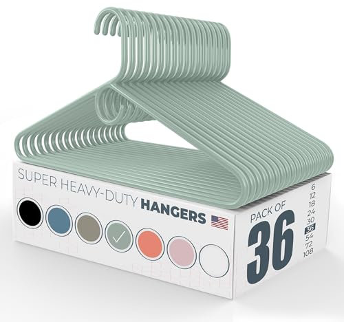 36pk Made in USA Super Heavy Duty Plastic Clothes Hangers Bulk | 20 30 50 100 Pack Available | Strong Plastic Hangers | Plastic Coat Hangers | Plastic Hanger for Closet and Clothing Hangars (Mint)