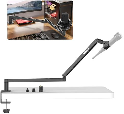 Low Profile Microphone Boom Arm, rubesee Adjustable Stick Mic Arm Stand with Desk Mount Clamp/Screw Adapter/Microphone Clip, Fully Rotatable Aluminum for Podcast/Streaming/Gaming/Office,(PL-1006)