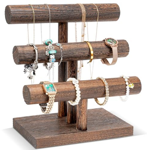 Procase Présentoir Bracelet en Bois, Porte Bracelet, Support Bracelet Détachable à 3 Niveaux, Porte Bijoux pour Bracelet Montre Élastique Cheveux -Brun