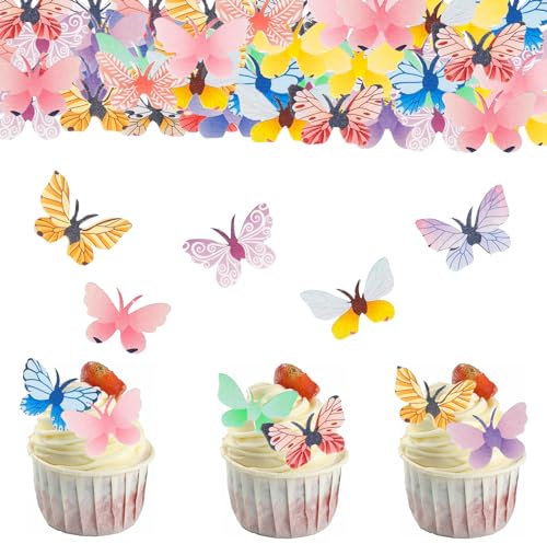ALEGRE Essbare Schmetterlinge für Torte,72 Stück Schmetterling Tortendeko Essbar Muffin Deko Geburtstag,Schmetterlinge Deko Torte,Esspapier Tortendeko Hochzeit,Schmetterlinge Kuchen Deko für Babyparty