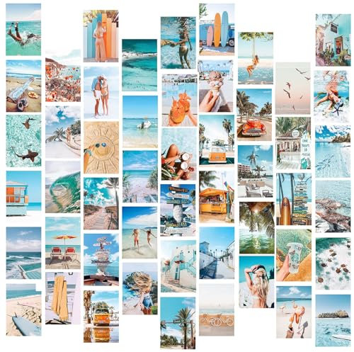 50 Stück Beach Decor Postkarte Summer Aesthetic Collage Bilder 15.2×10.2cm, Strand Deko Postcards Wand Collage Room Decor Aesthetic, Poster Meer Bilder ästhetik Deko Postkarten Set Strand Teenager