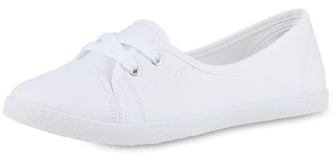 VAN HILL Damen Sportliche Ballerinas Flach Basic Bequem Schuhe 215862 Weiss 37