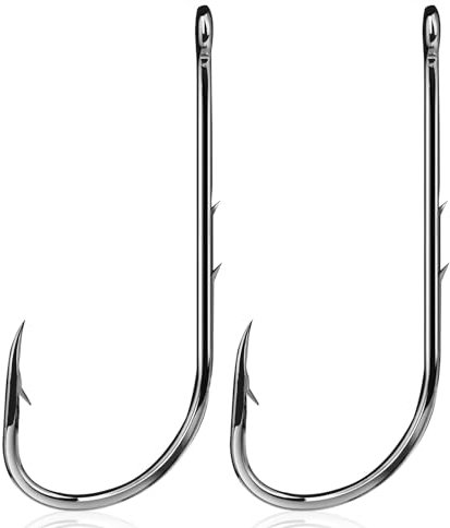 9KM DWLIFE Baitholder Fishing Hooks 50Pcs Double Barbs Worm Hook Black/Offset/Long Shank/Closed Eye for Fishing Rigs Freshwater Saltwater(Size 2/0)