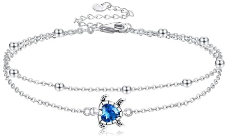 POPLYKE Herz/Anker/Meeresschildkröte/Seestern/Keltisch/Walschwanz/Biene Armband Fußkettchen für Damen 925 Sterling Silber Fußkettchen Jewllery Doppelschichtige Kette für Damen