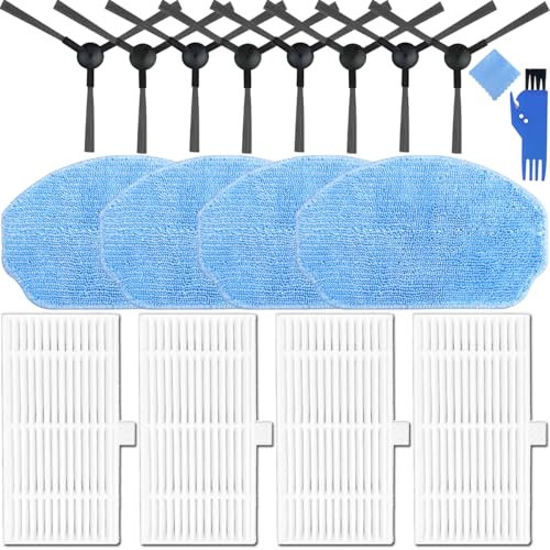 EATBALE Kit di accessori di ricambio per Cecotec Conga 999 Origin X-Treme/Genesis, per EICOBOT BR150, per BENICO G20 Robot Aspirapolvere, 8 x spazzole laterali, 4 x filtri HEPA, 4 x tamponi Mop
