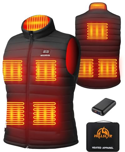 HILLSLTR Gilet Riscaldato Uomo con Batteria 20000mAh 7.4V, Giacca Riscaldata con 8 Zone di Riscaldamento e 3 Livelli di Calore, Gilet Riscaldato Elettrico per Attività all'Aperto