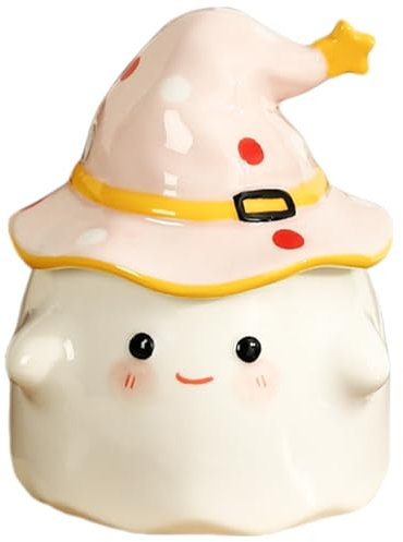 Halloween Ghost Becher, 350 ml niedliche Geistergesicht Kaffeetasse, Keramik -Geister -Tasse mit Hexenhutdeckel, Halloween Ghost Decorative Tasse für Kinder Erwachsene, Stil 1