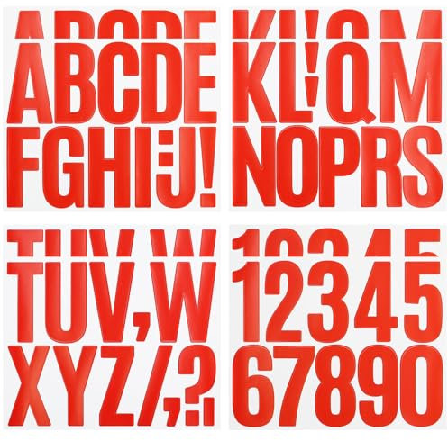8 Sheets 3 Inch Vinyl Capital Letter Stickers and 0-9 Number Stickers, Waterproof Alphabet Number Sticker for Mailbox, Water Bottle, Luggage and Marks - Red