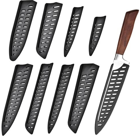 Pack of 8 Knife Protectors, Blade Protectors in 8 Sizes, Knife Protection Covers, Black Universal Knife Protective Cover, Kitchen Knife Protective Cover, Plastic Blade Protector for Use with Many