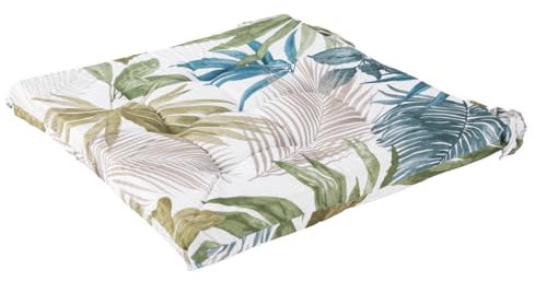 SCHÖNER LEBEN. Sitzkissen Outdoor aus Kunstfaser Palmenblätter weiß grün 40x40x3cm
