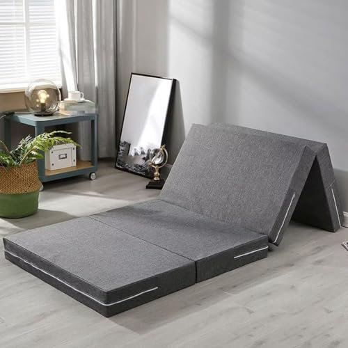 Memory-Foam-Klappmatratze für Reisen, Camping, Boden, Gästebett, leicht, platzsparend, Einzelklappbett (grau, 10 x 90 x 200 cm)