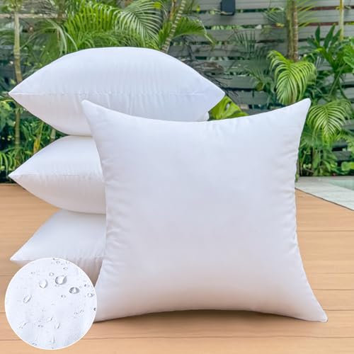 OTPIPCS 50x50 cm Outdoor Kissenfüllungen 4er Set wasserdichte Zierkissen für Gartenmöbel Sofa & Terrasse Große Weiße Quadratkissen mit Premium-Füllung Wetterfest & Dekorativ Couch Cushions