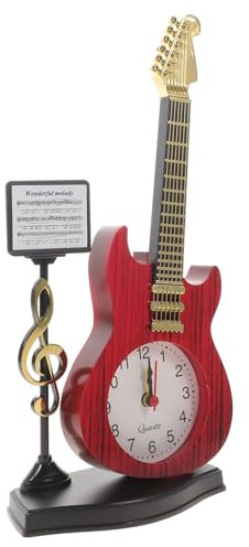 GARVALON Gitarrenwecker Schallplattenuhr Musikwecker Batterieuhr Musikwanduhr Nachttischuhr Nachttischwecker Musikuhr Dekorative Heimuhr Roter Kunststoff