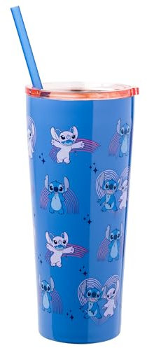 Silver Buffalo Disney Lilo and Stitch Angel Hearts Pattern 22oz Double Walled Stainless Steel Tumbler