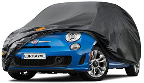 kayme 7 Schichten Autoabdeckung Wasserdicht Atmungsaktiv, Vollgarage Autoplane für Sonne Staub Schutz, Kompatibel mit FIAT 500, Abarth 595 695, Toyota Aygo, Abdeckplane für City Car(bis zu 360 cm)