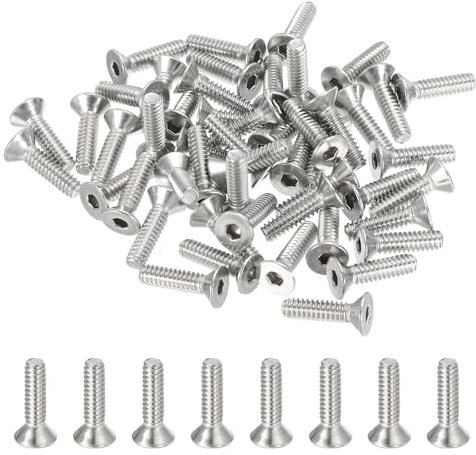 PATIKIL #10-24 x 3/4 Viti a Testa Piatta con Esagono Incassato, 50Pz Bulloni a Testa Piana Acciaio Inossidabile 304 Guida Esagonale Viti a Filettatura Completa Filettatura Unc Grado 6.8