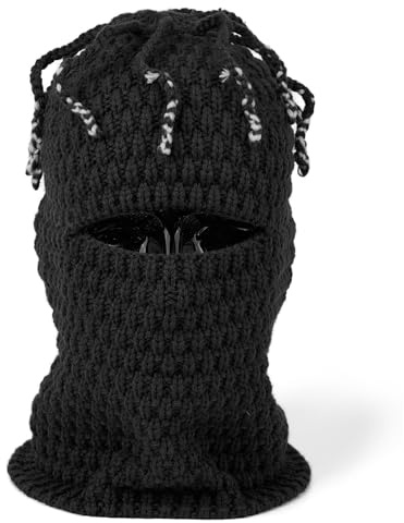 CLAPE Distressed Balaclava Sturmmaske mit Dreadlocks Warme Strickmütze | Winddicht,Gestrickte,Elastisch,Faltbar,Unisex Skimaske Wintermütze für Ski,Snowboard,Outdoor,Radfahren,Kaltes Wetter