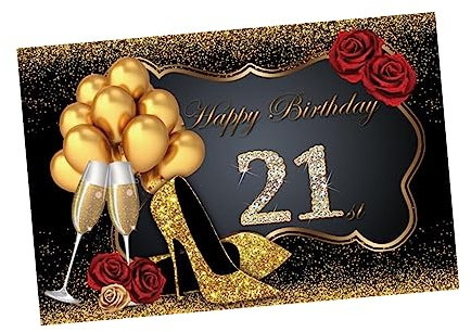 DOITOOL 21st Birthday Photo Background Cloth Congratulations Balloons Happy Birthday Decorations for Adults