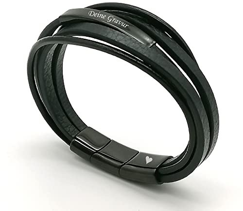 Herren Lederarmband mit Gravur mit Namen oder Datum – personalisiertes Armband aus Echtleder – Geschenk zum Geburtstag für Männer & Papa – Wunschtext graviert – individuelles stilvolles Männerarmband
