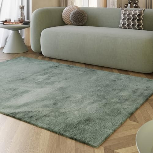 Wecon Home Moderner, sehr Flauschiger Hochflor Teppich von Esprit perfekt für Wohnzimmer, Schlafzimmer und mehr - Alice (80 x 150 cm, Salbei grün)