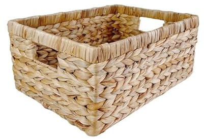 Large Handwoven Water Hyacinth Storage Wicker Basket with 2 Handles - Brown