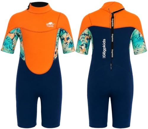 Gogokids Kids Shorty Wetsuit, 2.5mm SCR Neoprene Wetsuits for Toddlers, Back Zipper Children's Short Wet Suits Comfort & Warmth, UV Wetsuit for Swimming, Snorkelling & Surfing, Ages 2-8 Boys Girls