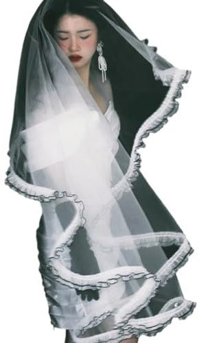 Vielseitiger Brautschleier, einlagig, Tüll mit plissiertem Rand, Hochzeits-Tiaras