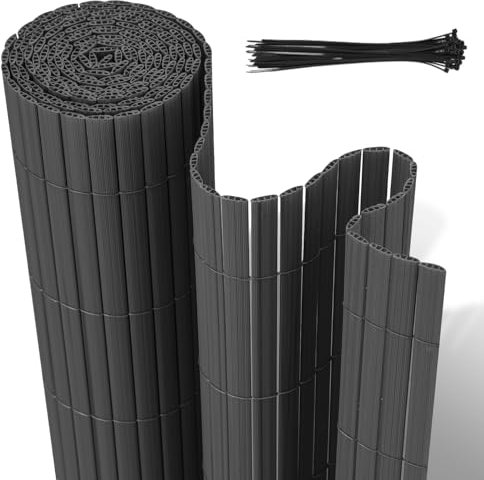 Jaxguom PVC Sichtschutzmatte, 90 x 800cm Sichtschutzzaun mit DREI Rippenverstärkungen und Kabelbindern, Windschutz Balkon Sichtschutz Wetterfest, für Zaun Garten Terrasse, Anthrazit