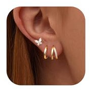 Dochais 3 Paar Ohrringe Gold Set Ohrringe Creolen Klein Set 14K Vergoldete Ohrring Hypoallergene Zirkonia Ohrstecker Klein Hoop Earrings Cartilage Helix Conch Piercing Ohrring für Damen Stil C