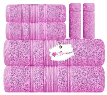 Casa Copenhagen Eono 6-teiliges Premium-Handtuch-Set – Rosa, 2 große Badetücher, 2 große Handtücher, 2 Waschlappen, superweiche ägyptische Baumwolle für Hotel & Spa, Badezimmer, Küche, Dusche